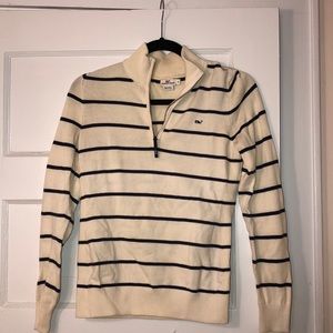 Vineyard Vines navy and white striped quarter zip